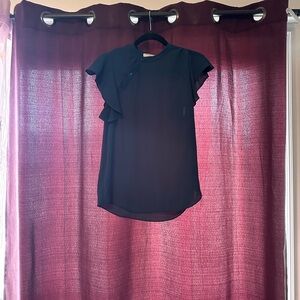 Babaton Teal Chiffon Frill Shoulder Top